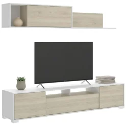 Mobile soggiorno multifunzione 200cm rovere e bianco lucido - Abbete