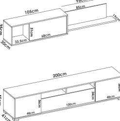 Salotto|Pareti Attrezzate > Dmora Mobile soggiorno multifunzione 270cm bianco lucido e acero - Genoveffa Marrone Acero, Bianco Lucido