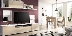 Salotto|Pareti Attrezzate > Dmora Mobile soggiorno multifunzione 270cm bianco lucido e acero - Genoveffa Marrone Acero, Bianco Lucido