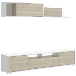 Salotto|Pareti Attrezzate > Dmora Mobile soggiorno multifunzione 270cm bianco lucido e acero - Genoveffa Marrone Acero, Bianco Lucido