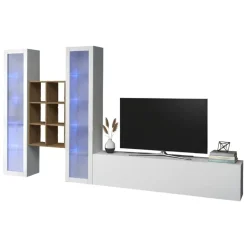 Salotto|Pareti Attrezzate > Dmora Mobile soggiorno 15 ripiani 320cm - Lome Bianco Lucido