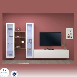 Salotto|Pareti Attrezzate > Dmora Mobile soggiorno 15 ripiani 320cm - Lome Bianco Lucido
