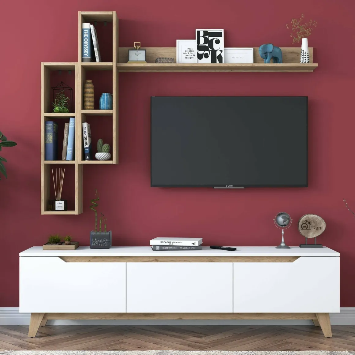 Mobile soggiorno scandi 180cm bianco e rovere - Atax