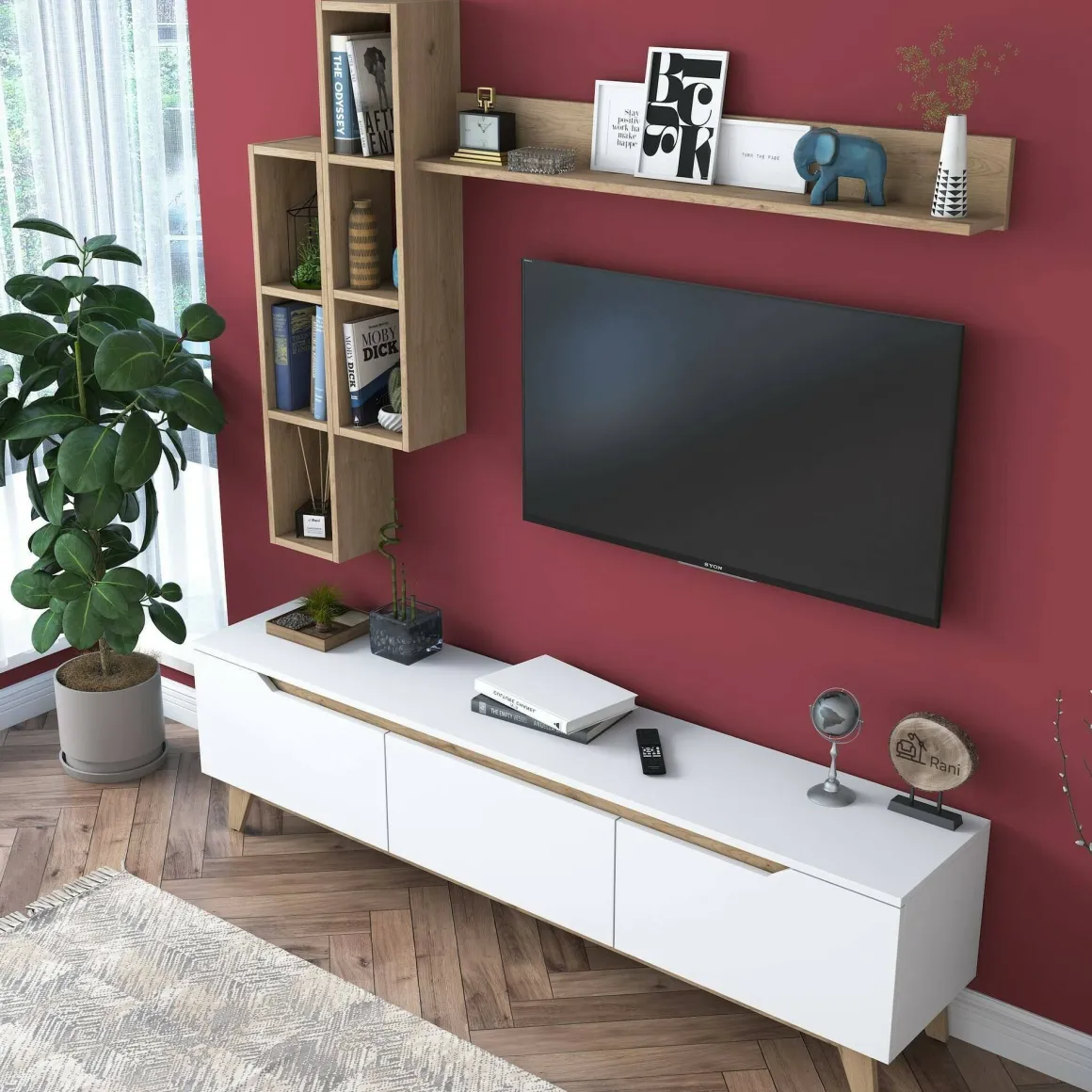 Mobile soggiorno scandi 180cm bianco e rovere - Atax