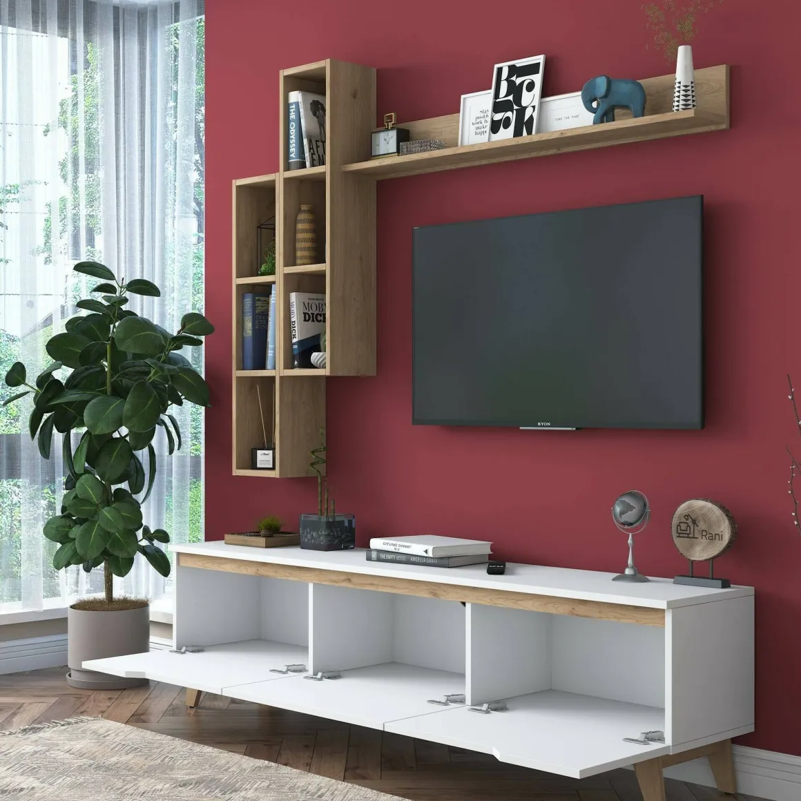 Mobile soggiorno scandi 180cm bianco e rovere - Atax