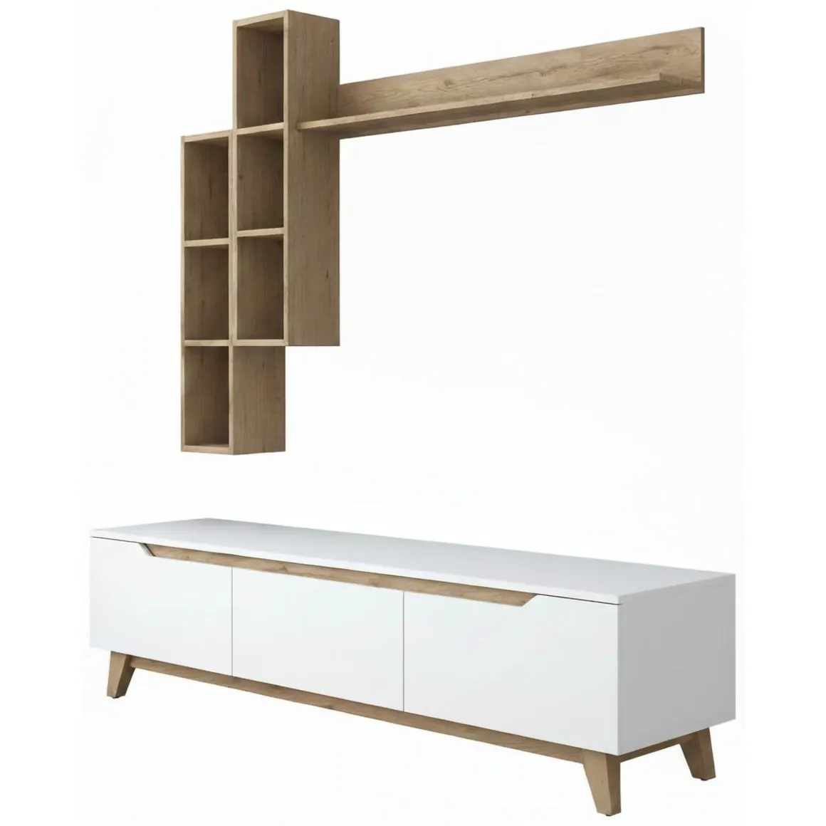 Mobile soggiorno scandi 180cm bianco e rovere - Atax