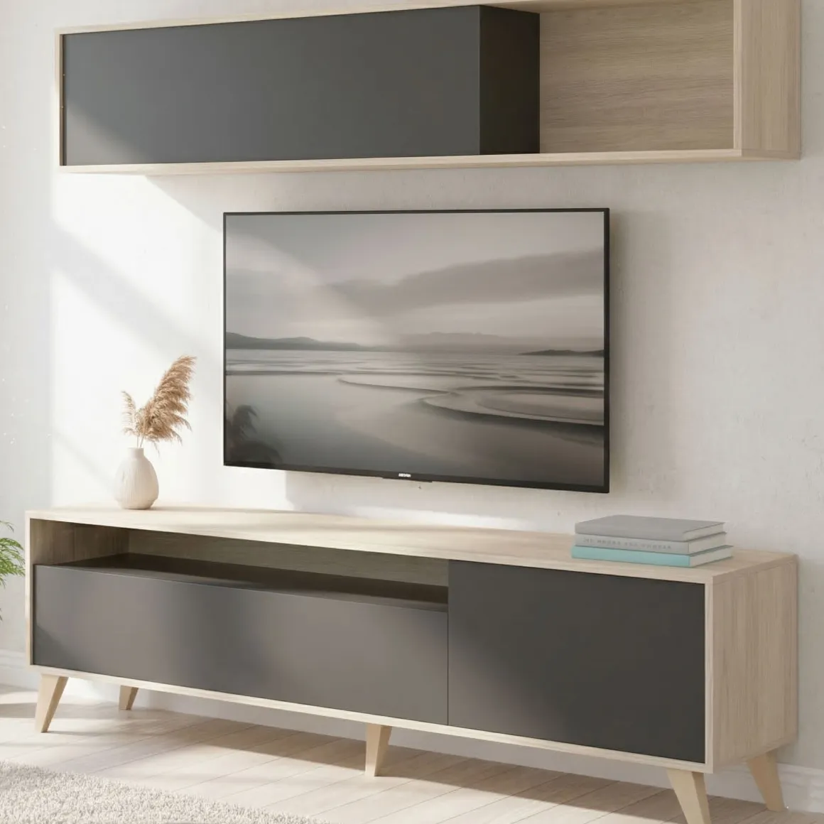 Mobile soggiorno smart 180cm antracite e legno - Arusha