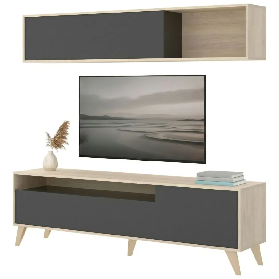 Mobile soggiorno smart 180cm antracite e legno - Arusha