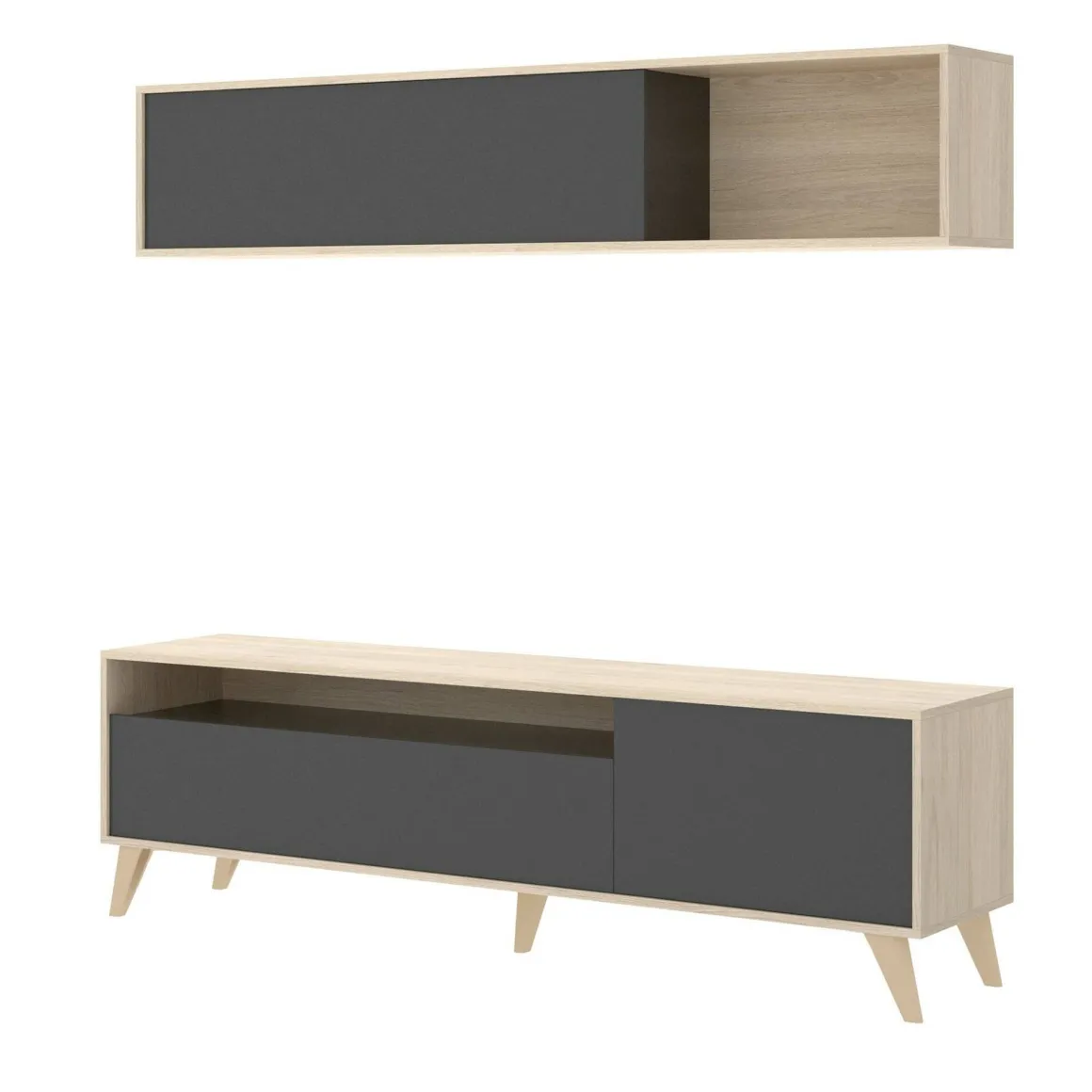 Mobile soggiorno smart 180cm antracite e legno - Arusha