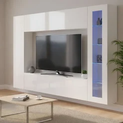 Salotto|Pareti Attrezzate > Dmora Mobile soggiorno smart 260cm - Amel Bianco Lucido