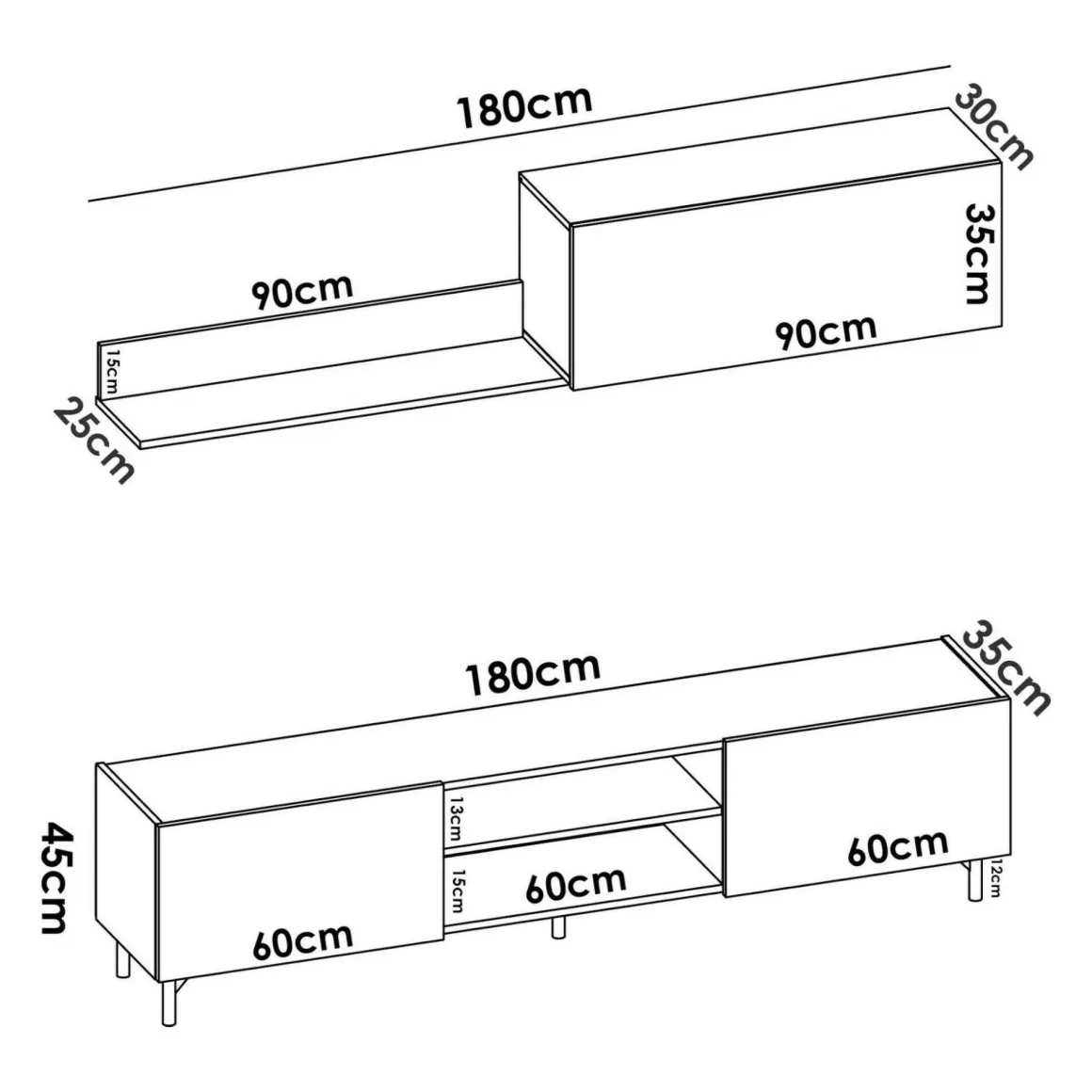 Mobile soggiorno smart 182cm legno e antracite - Ama