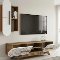 Salotto|Pareti Attrezzate > Dmora Mobile soggiorno smart 145cm noce e bianco - Gilberta Bianco, Marrone Noce