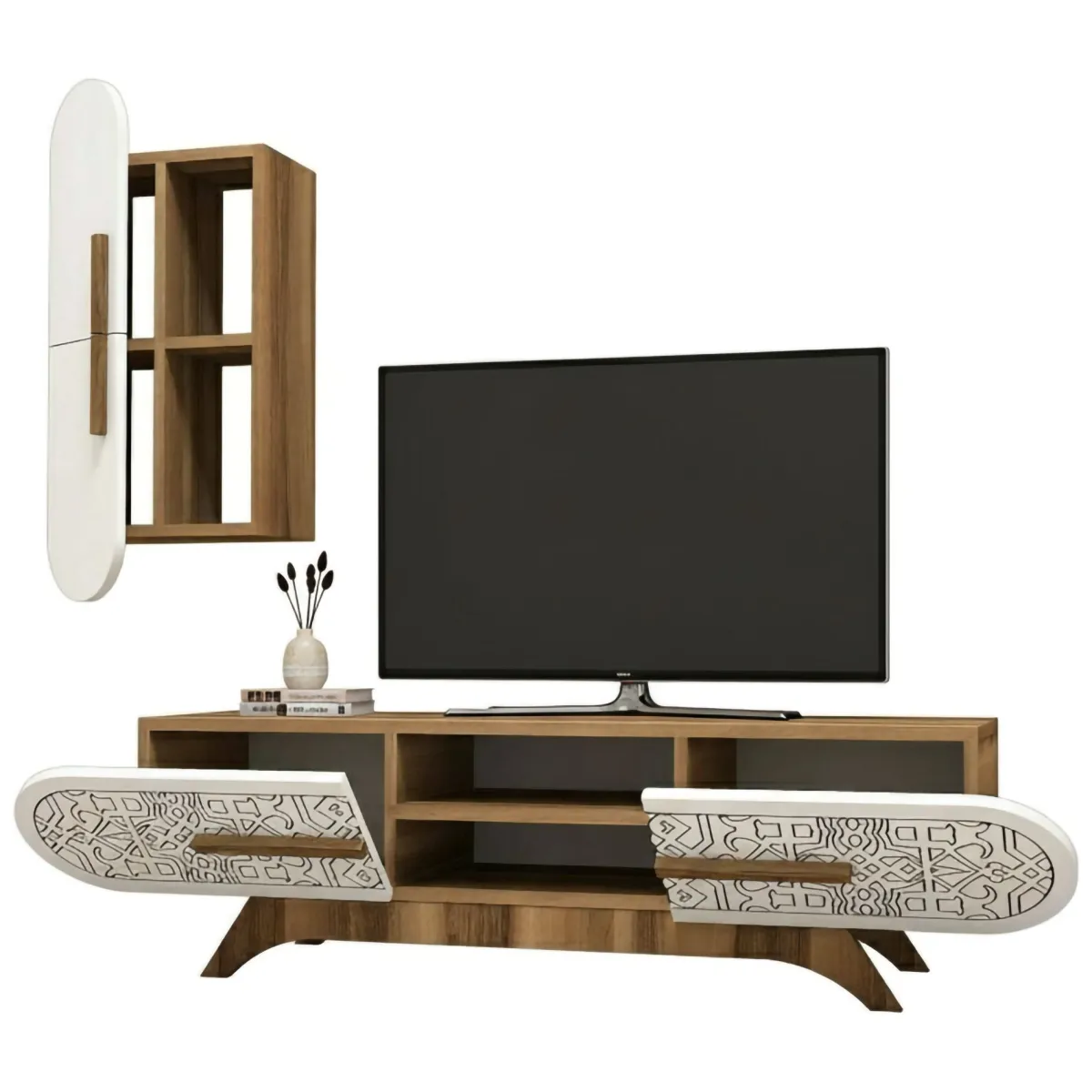 Salotto|Pareti Attrezzate > Dmora Mobile soggiorno smart 145cm noce e bianco - Gilberta Bianco, Marrone Noce