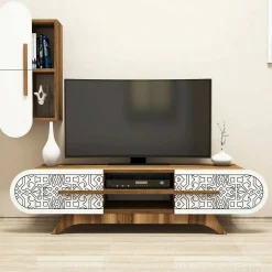 Salotto|Pareti Attrezzate > Dmora Mobile soggiorno smart 145cm noce e bianco - Gilberta Bianco, Marrone Noce