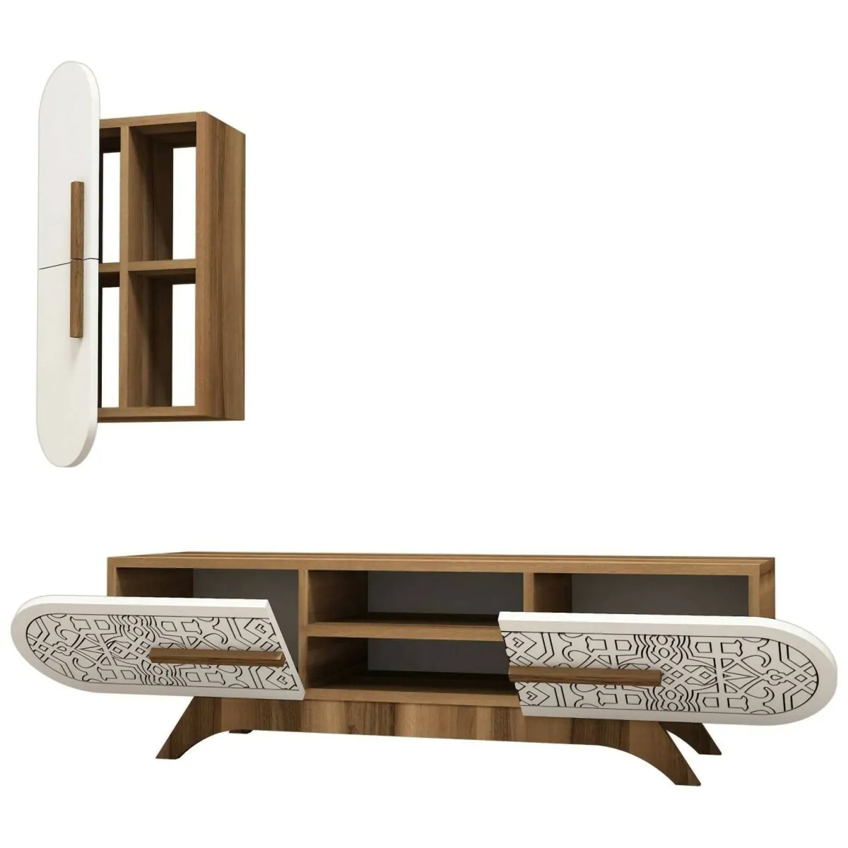 Salotto|Pareti Attrezzate > Dmora Mobile soggiorno smart 145cm noce e bianco - Gilberta Bianco, Marrone Noce