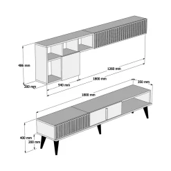 Salotto|Pareti Attrezzate > Dmora Mobile soggiorno smart 180cm noce e bianco marmo - Ostro Bianco Marmo, Marrone Noce