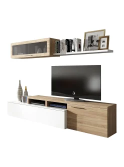 Salotto > Dmora Mobile soggiorno smart 200cm rovere e bianco lucido - Amitraz Bianco Lucido, Marrone Rovere