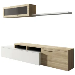Salotto > Dmora Mobile soggiorno smart 200cm rovere e bianco lucido - Amitraz Bianco Lucido, Marrone Rovere