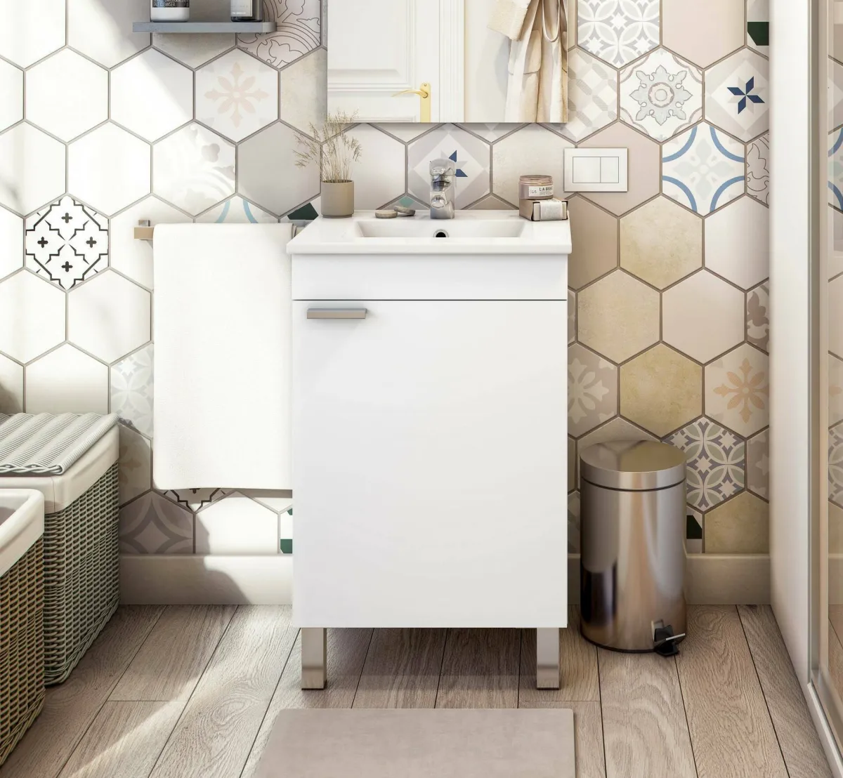 Mobili Sottolavabo > Dmora Mobile sottolavabo 1 anta 50x38x80h cm - Iselle Bianco Lucido