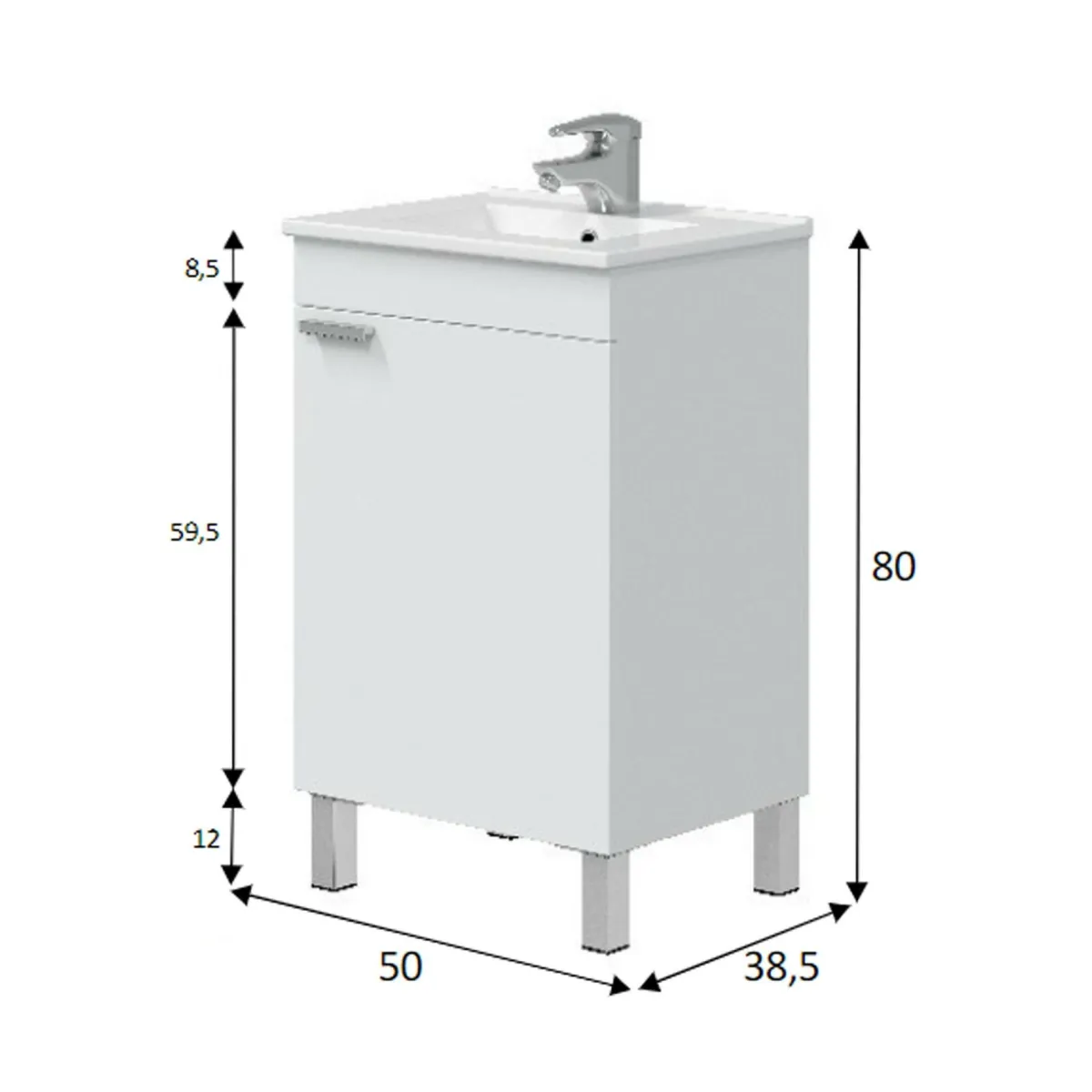 Mobili Sottolavabo > Dmora Mobile sottolavabo 1 anta 50x38x80h cm - Iselle Bianco Lucido