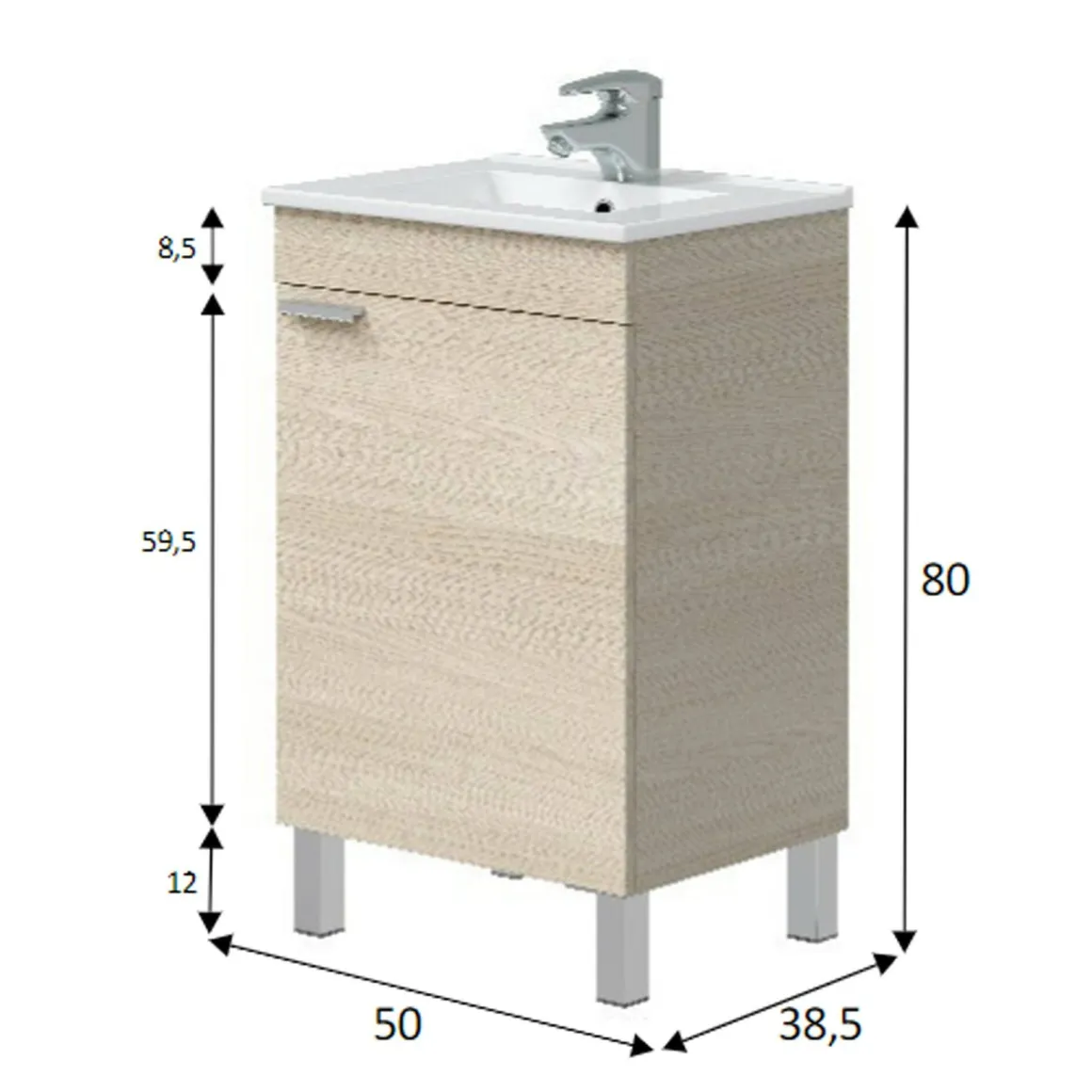 Mobili Sottolavabo > Dmora Mobile sottolavabo 1 anta 93x60x88h cm - emile Bianco