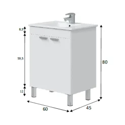 Mobile Sottolavabo Bianco Lucido 2 Ante Apertura Battente 60x45x80h cm, Piedini Alluminio - Polino