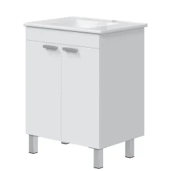 Mobile Sottolavabo Bianco Lucido 2 Ante Apertura Battente 60x45x80h cm, Piedini Alluminio - Polino