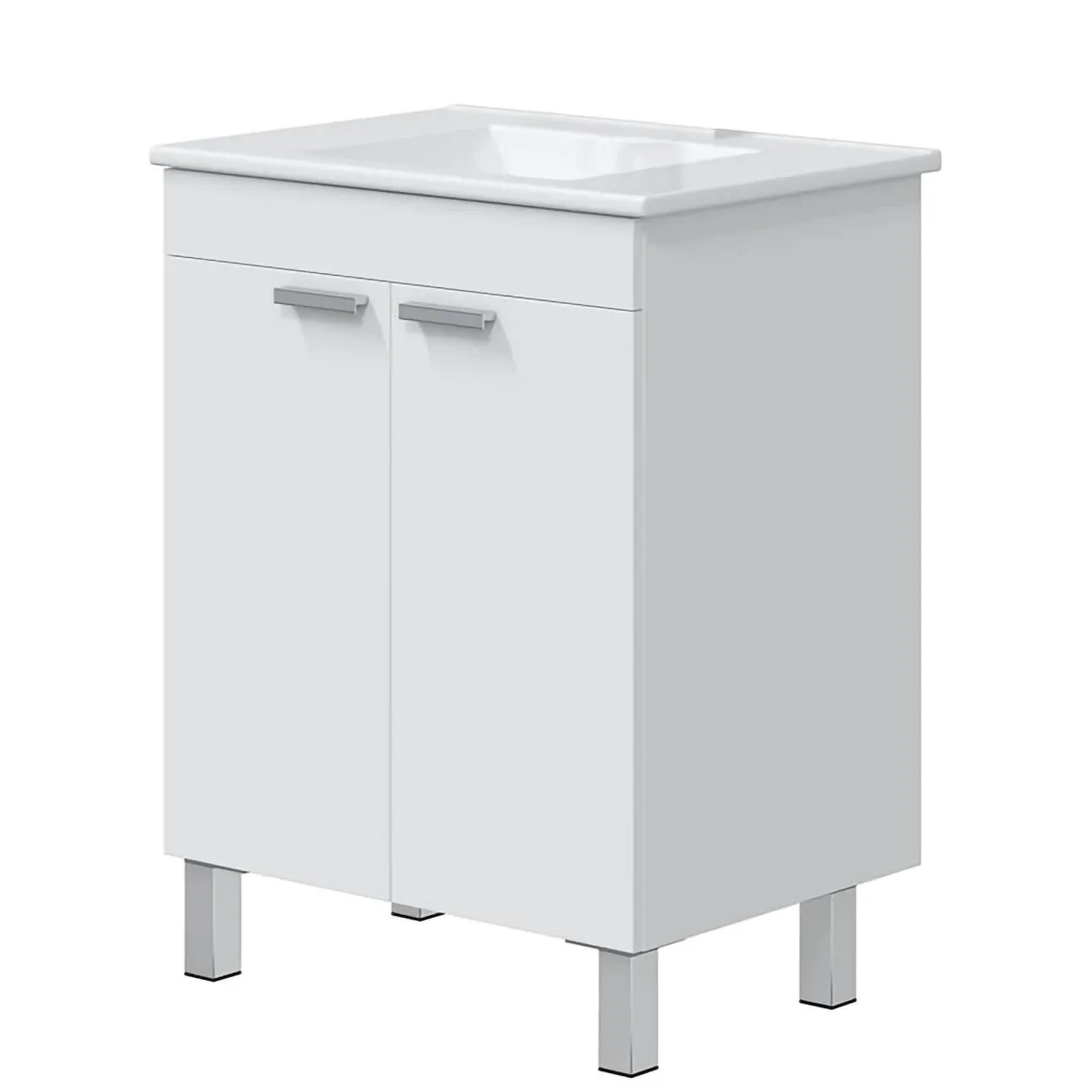 Mobile Sottolavabo Bianco Lucido 2 Ante Apertura Battente 60x45x80h cm, Piedini Alluminio - Polino