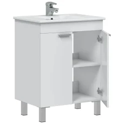 Mobile Sottolavabo Bianco Lucido 2 Ante Apertura Battente 60x45x80h cm, Piedini Alluminio - Polino