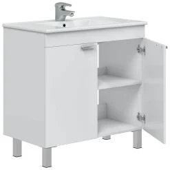 Mobile Sottolavabo Bianco Lucido 2 Ante Apertura Battente 80x45x80h cm, Piedini Alluminio - Massiola