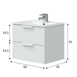 Mobile sottolavabo 2 cassetti 60x45x50h cm bianco lucido - Arzano