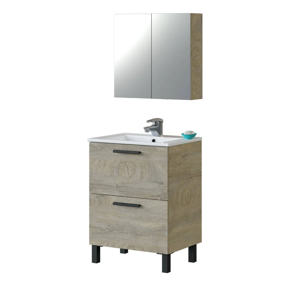 Mobile sottolavabo 2 cassetti 60x80x45h cm rovere - Aruna