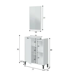 Mobili Sottolavabo > Dmora Mobile sottolavabo con specchio 77x24x91h cm - Argusto Bianco