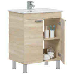 Mobile Sottolavabo Marrone Rovere 2 Ante Apertura Battente 60x45x80h cm, Piedini Alluminio - Polino