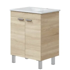 Mobile Sottolavabo Marrone Rovere 2 Ante Apertura Battente 60x45x80h cm, Piedini Alluminio - Polino