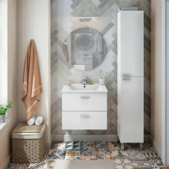 Mobile sottolavabo moderno 2 cassetti 60x45x50h cm bianco lucido - Doksuri