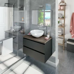 Mobile Sottolavabo Nero Antracite Marrone Noce Specchio Incluso 2 Cassetti 78.5x46x53h cm, Ante - Alakdan