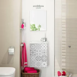 Bagno|Mobili Sottolavabo > Dmora Mobile sottolavabo sospeso con specchio 40x58x22h cm bianco lucido e cemento - Akamaru Grigio Cemento, Bianco Lucido