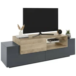 Mobili Porta Tv|Salotto > Dmora Mobile TV antracite e acero 160x45x51h cm 3 ante - Andris Marrone Acero, Nero Antracite
