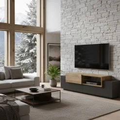 Mobili Porta Tv|Salotto > Dmora Mobile TV antracite e acero 160x45x51h cm 3 ante - Andris Marrone Acero, Nero Antracite