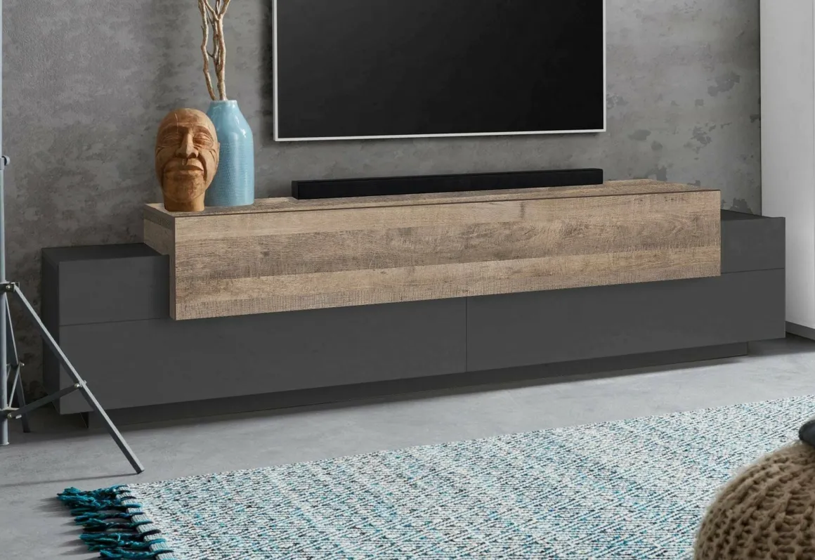 Mobili Porta Tv|Salotto > Dmora Mobile TV antracite e acero 240x45x52h cm 3 ante - Tiche Marrone Acero, Nero Antracite
