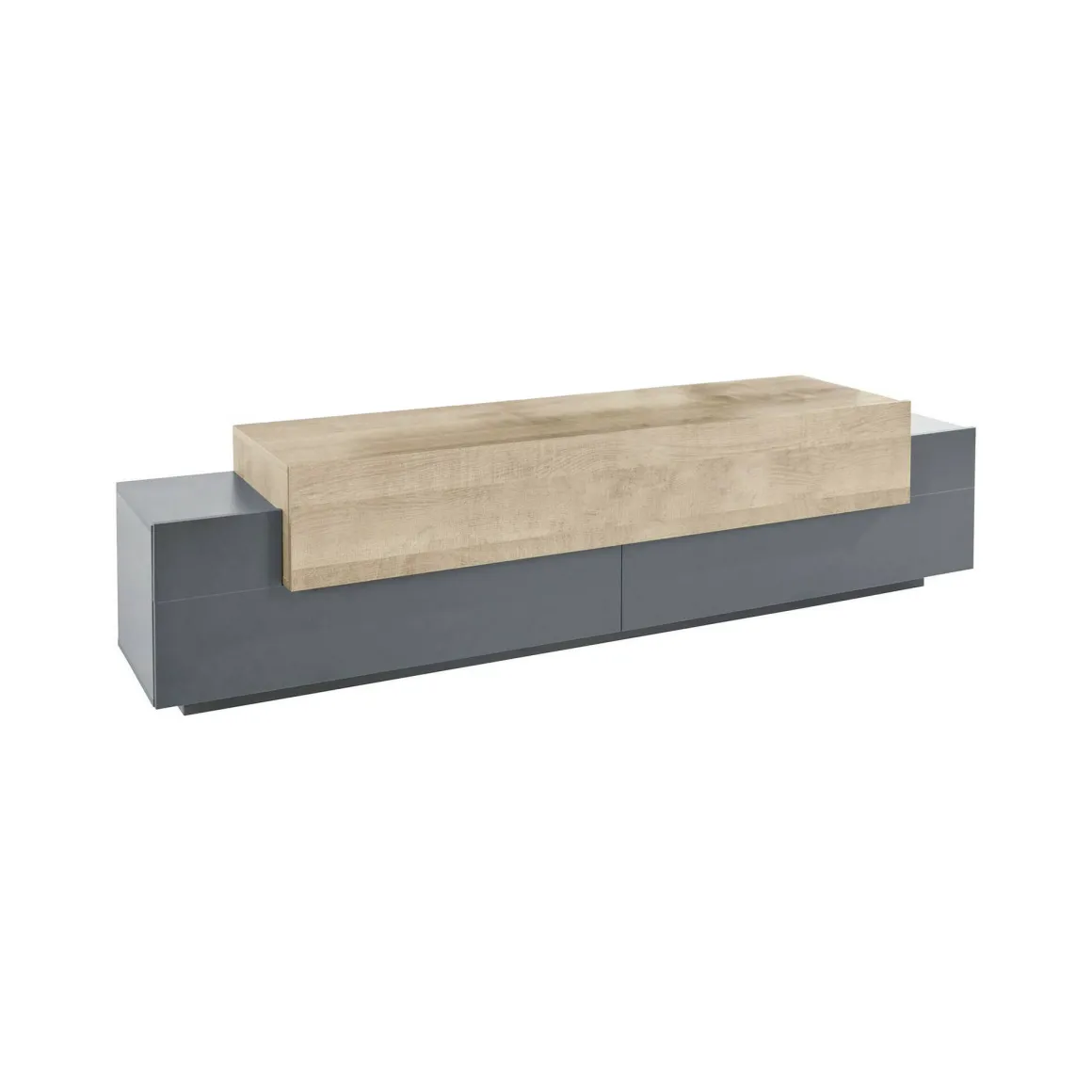 Mobili Porta Tv|Salotto > Dmora Mobile TV antracite e acero 240x45x52h cm 3 ante - Tiche Marrone Acero, Nero Antracite