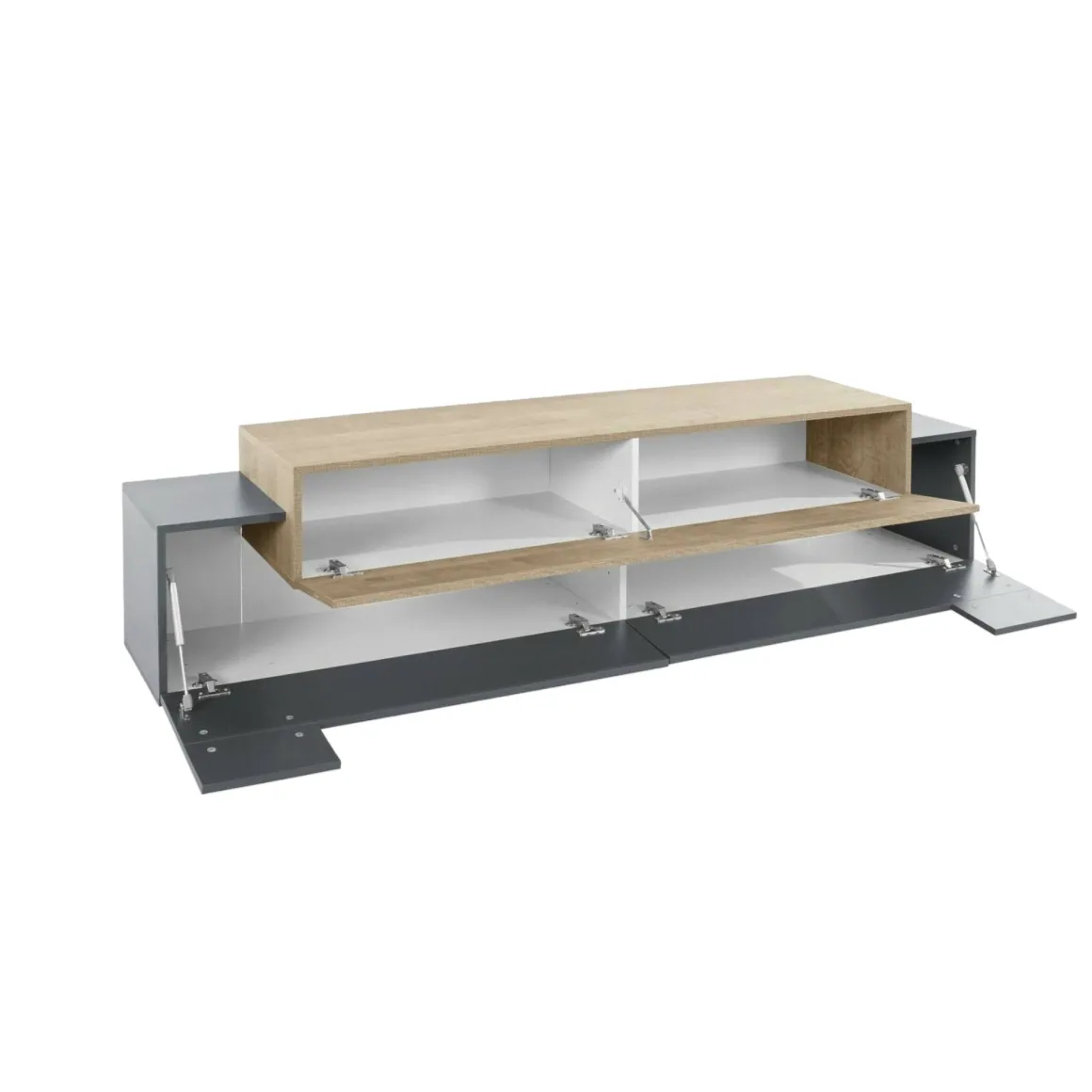 Mobili Porta Tv|Salotto > Dmora Mobile TV antracite e acero 240x45x52h cm 3 ante - Tiche Marrone Acero, Nero Antracite