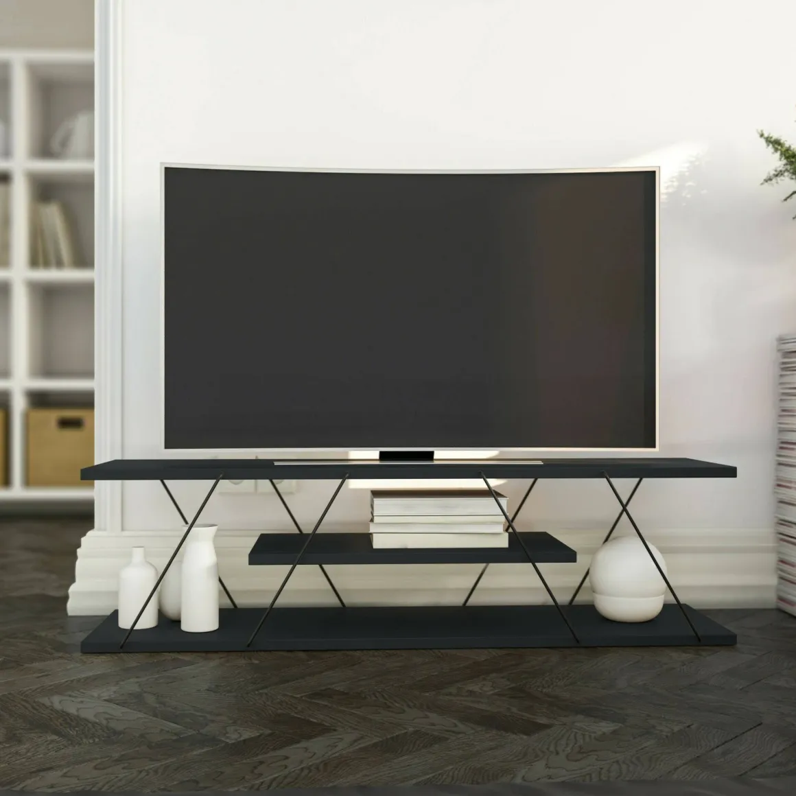 Mobile TV antracite e grigio 120x30x33h cm in legno - Desdemona