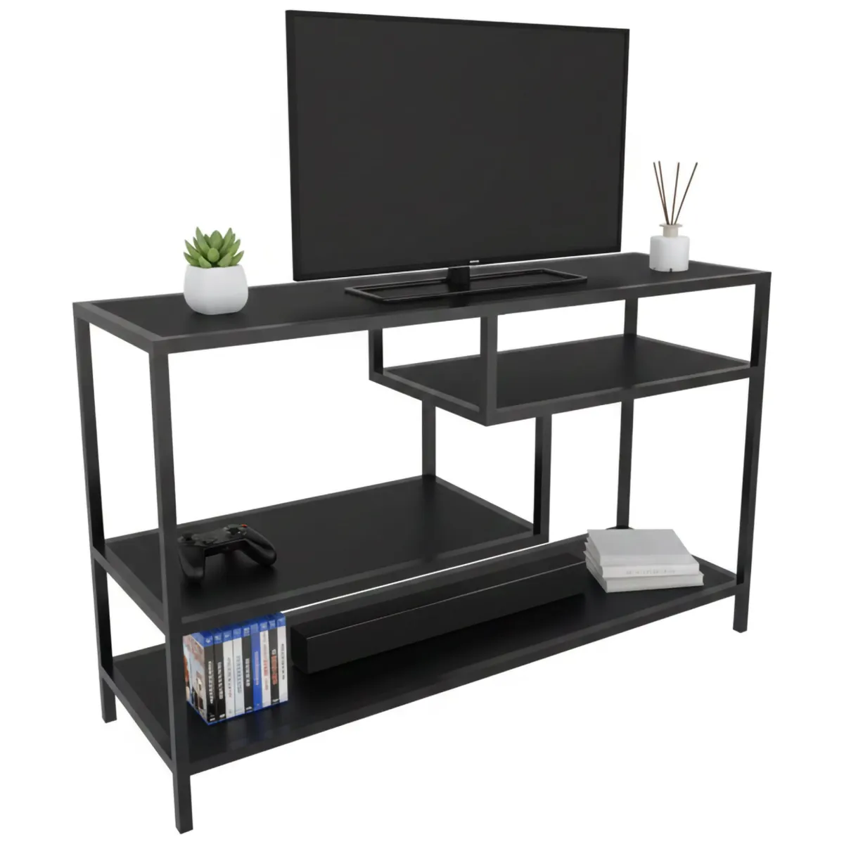 Mobili Porta Tv|Salotto > Dmora Mobile TV antracite e nero 120x39x75h cm in legno - Ivette Nero, Nero Antracite