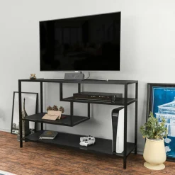 Mobili Porta Tv|Salotto > Dmora Mobile TV antracite e nero 120x39x75h cm in legno - Ivette Nero, Nero Antracite