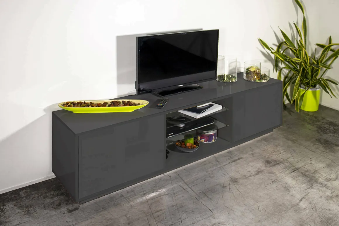 Mobile TV antracite lucido 180x41x46h cm 2 ante - Lola