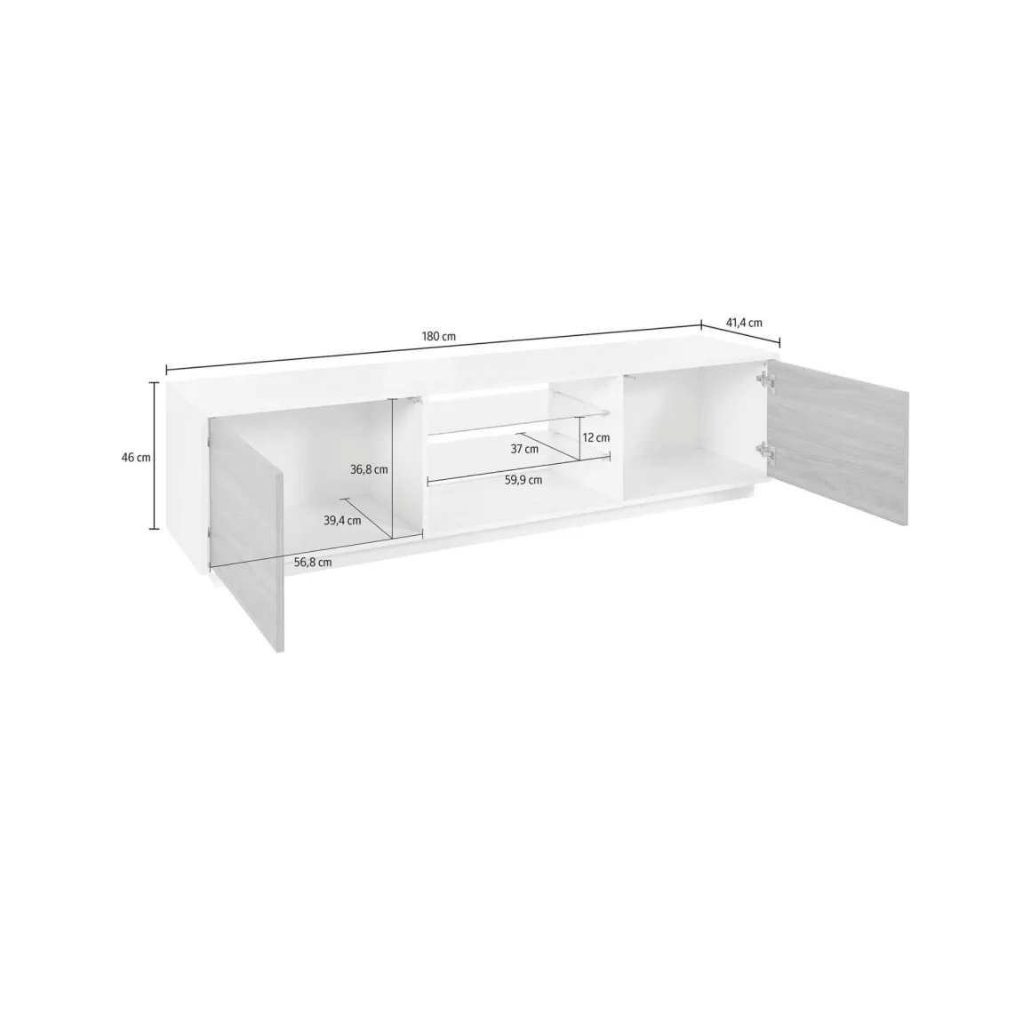 Mobile TV antracite lucido 180x41x46h cm 2 ante - Lola