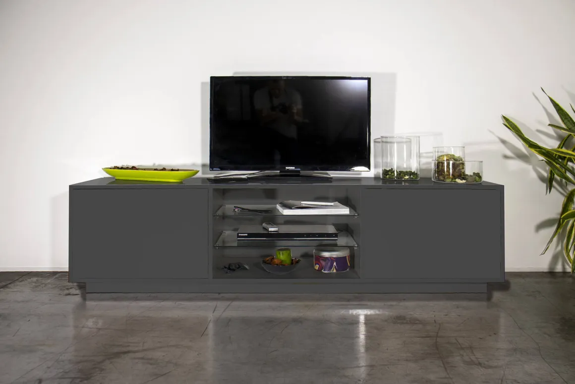 Mobile TV antracite lucido 180x41x46h cm 2 ante - Lola