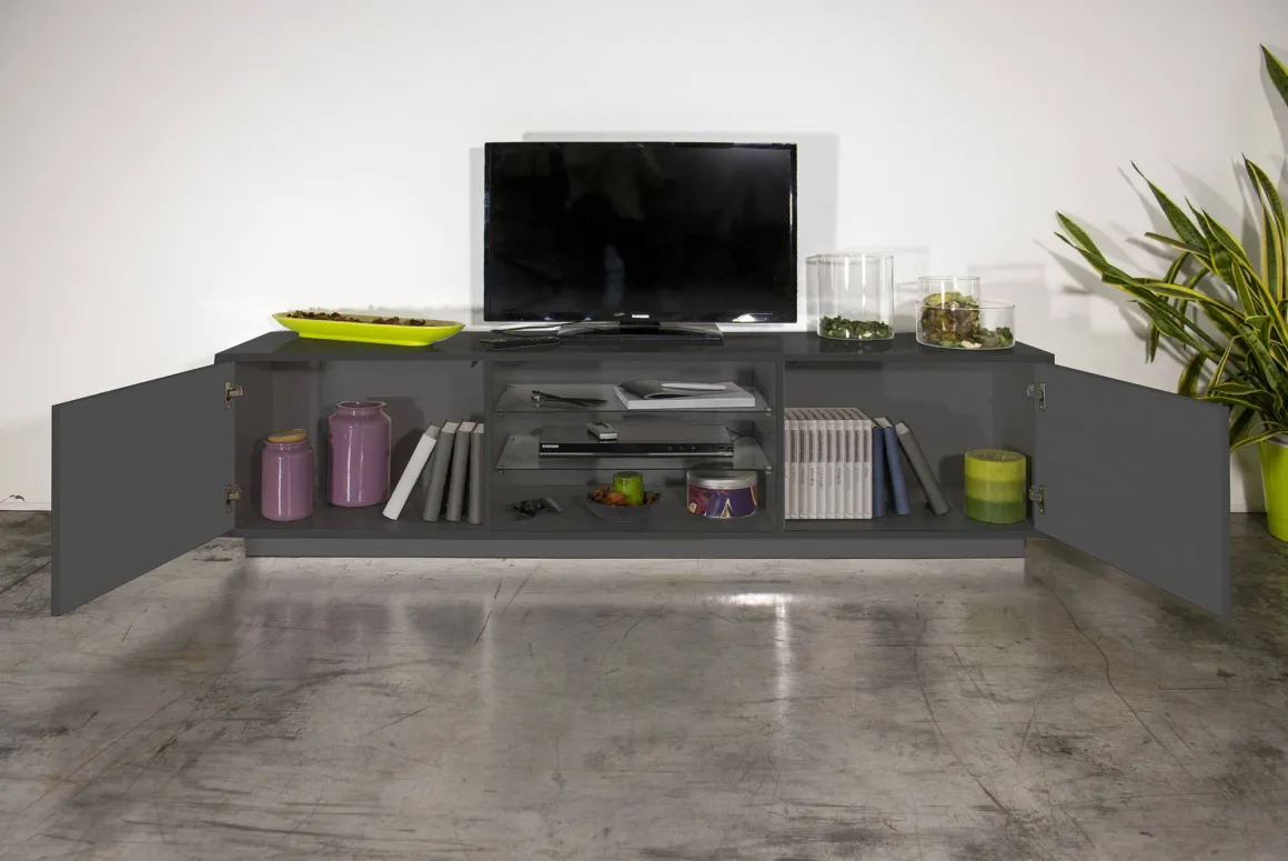 Mobile TV antracite lucido 180x41x46h cm 2 ante - Lola